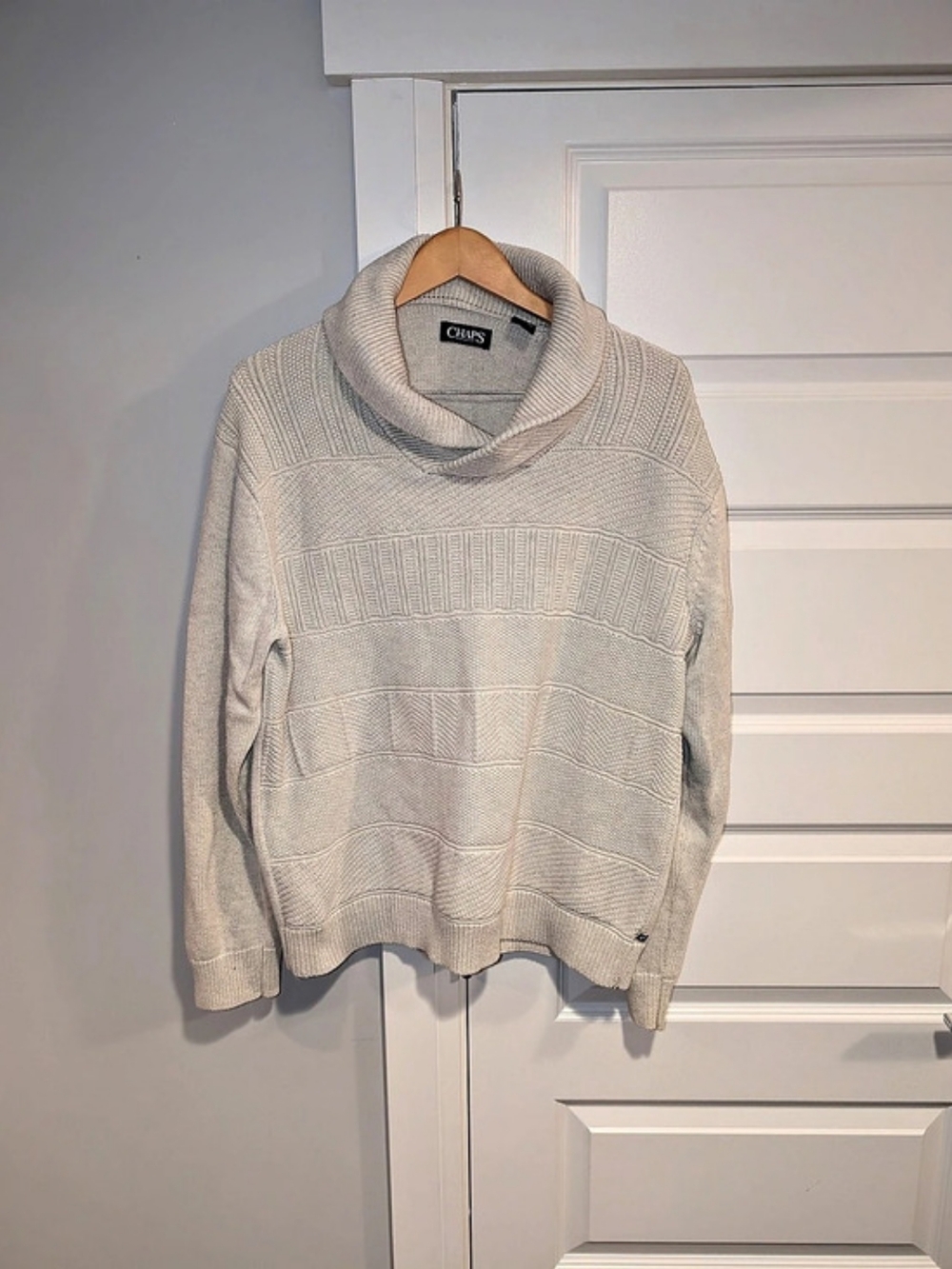 Chaps Men's Textured Cowl Neck Sweater Beige